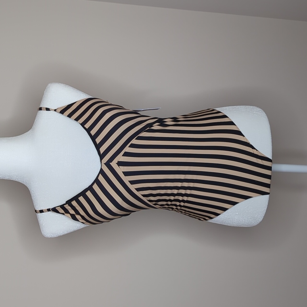Baltic Born Black and Beige Striped One-Piece Swimsuit